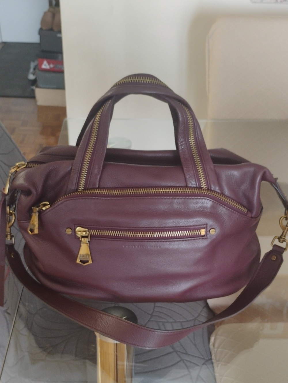 Aimee Kestenberg Plum Leather Satchel with Gold Hardware